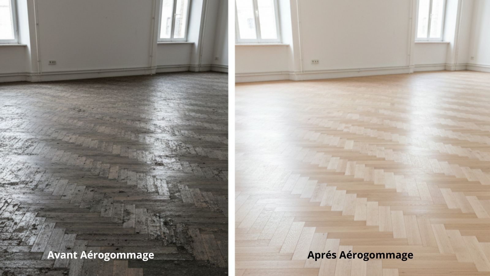 Parkett aus Holz vor und nach dem Niederdruck-Strahlen