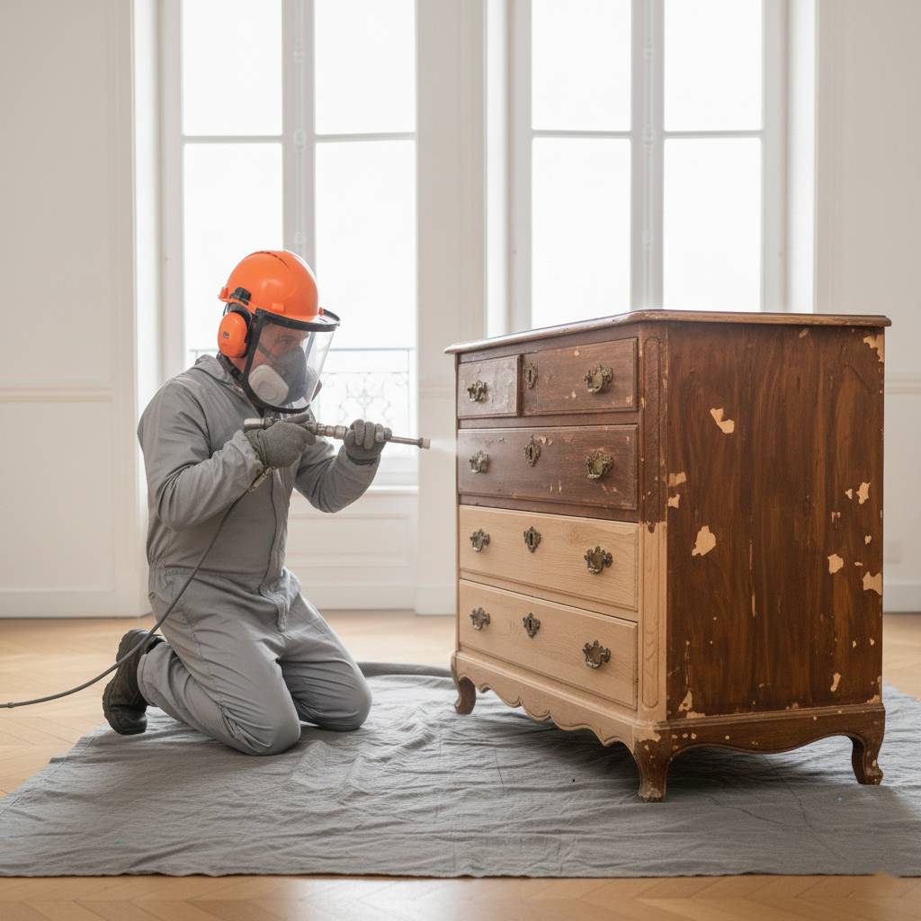 Holztreppe mit mobilem Sandstrahlgerät restaurieren